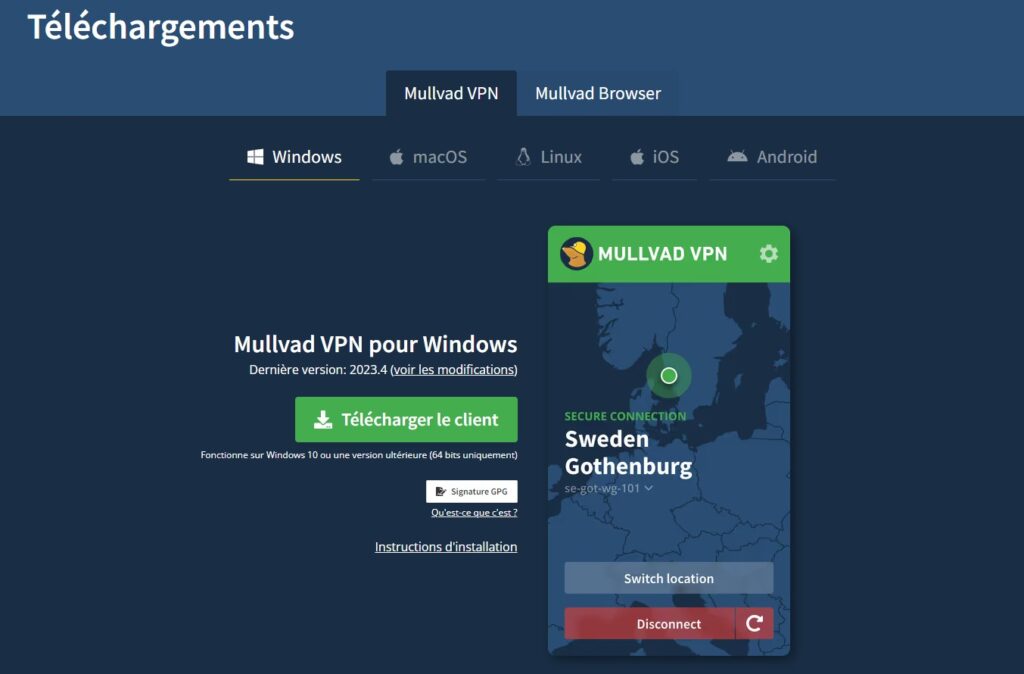 Téléchargez et installez l'application Mullvad VPN