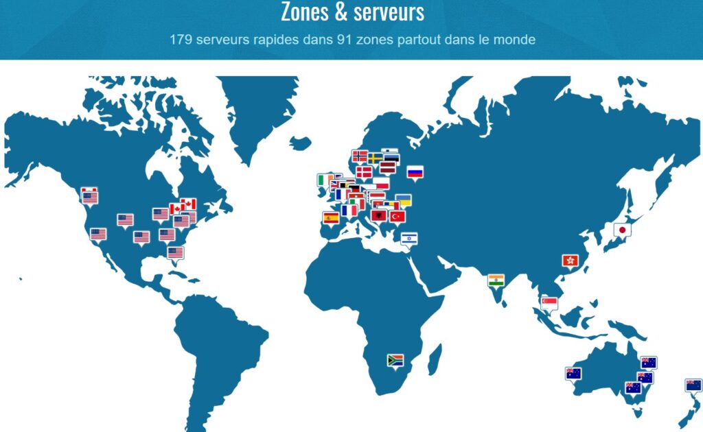 TRUST ZONE VPN Réseau (pays et serveurs)